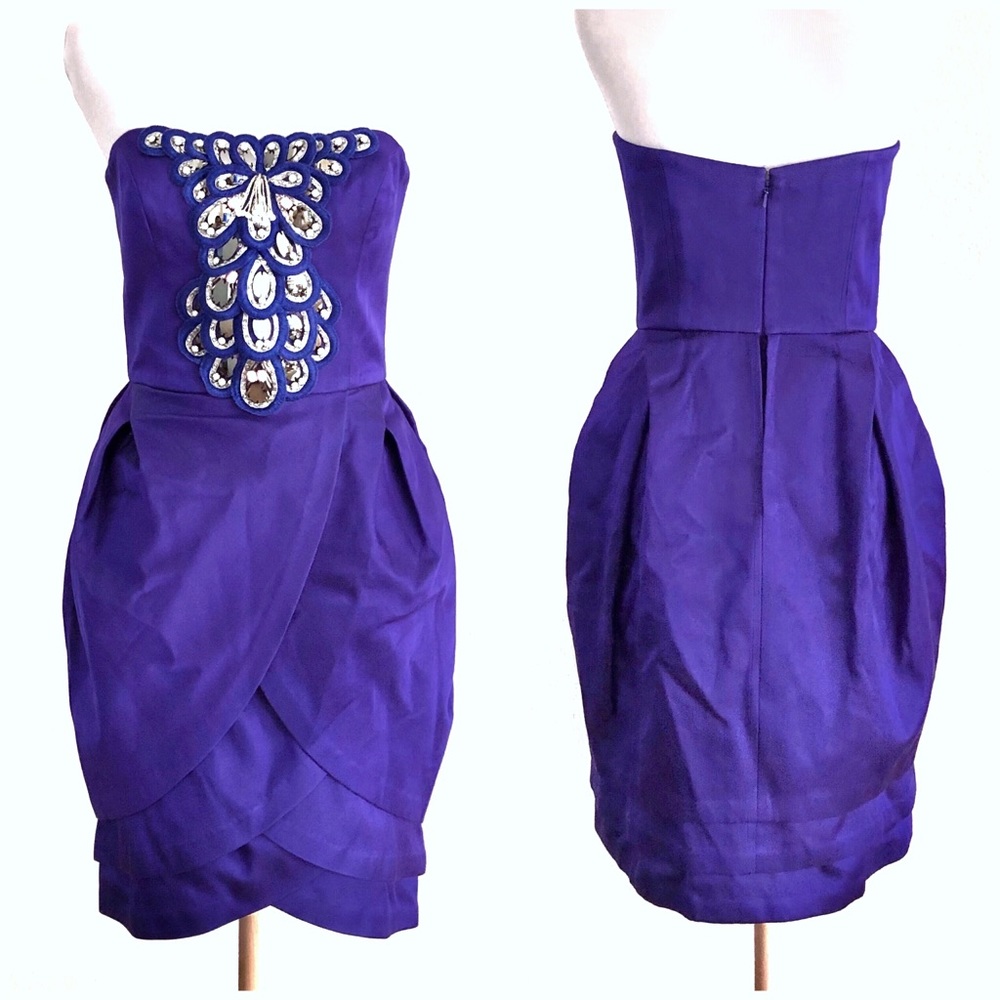 Temperly London Embellished Strapless Satin Dress - Picture 5 of 9